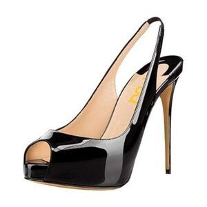 FSJ Black Women Peep Toe Extreme High Heels Platform Sandals Slingback Stiletto